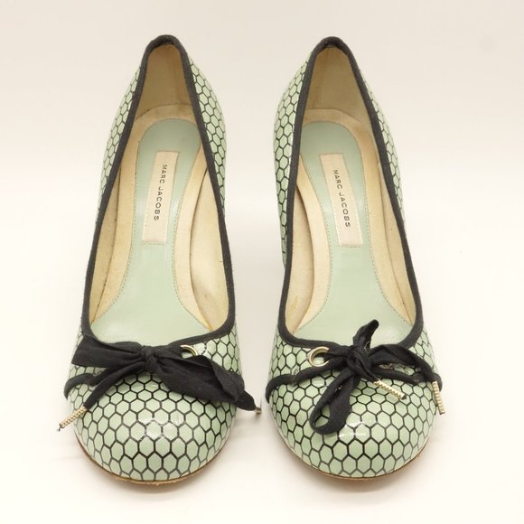 MARC JACOBS Vintage Heels Pale Blue Black Leather - Picture 4 of 9